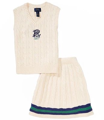 Polo Ralph Lauren Big Girls 7-16 Sleeveless Cable-Knit Sweater Vest & Skirt Set