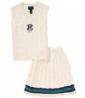Polo Ralph Lauren Big Girls Sleeveless Cable-Knit Sweater Vest & Skirt Set
