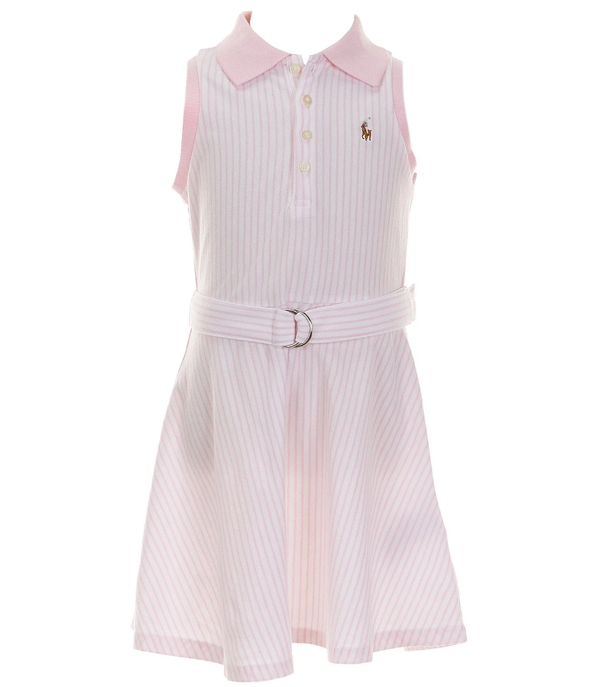 Polo Ralph Lauren Big Girls 7-16 Sleeveless Striped Belted Knit/Oxford Polo Dress