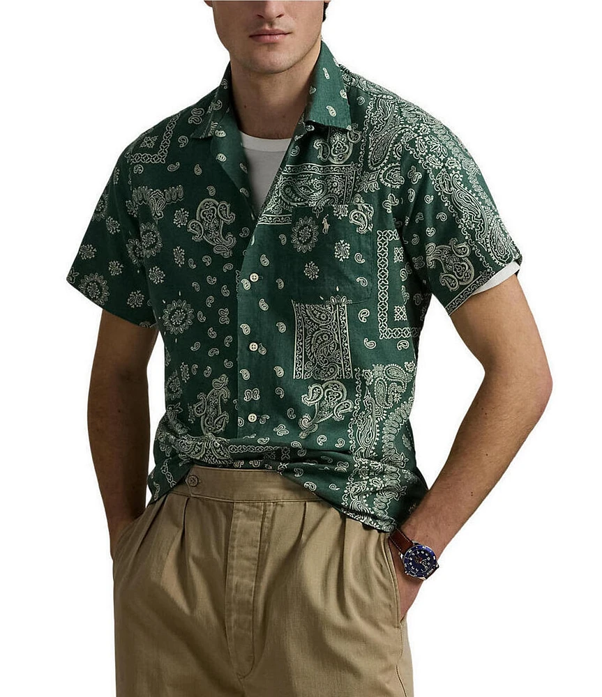 Polo Ralph Lauren Classic Fit Bandanna-Print Short Sleeve Linen Blend Woven Camp Shirt