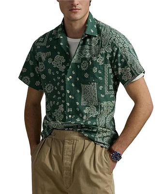 Polo Ralph Lauren Classic Fit Bandanna-Print Short Sleeve Linen Blend Woven Camp Shirt