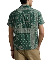 Polo Ralph Lauren Classic Fit Bandanna-Print Short Sleeve Linen Blend Woven Camp Shirt