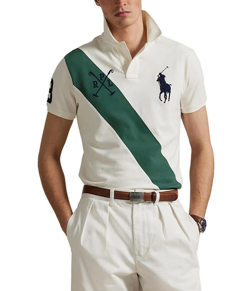 Polo Ralph Lauren Classic Fit Big Pony Diagonal Stripe Mesh Short Sleeve Polo Shirt