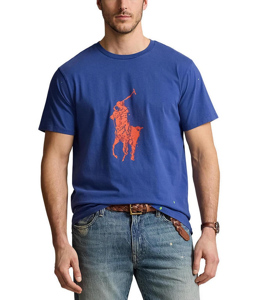 Polo Ralph Lauren Classic-Fit Big Pony Knit Jersey Paint Splatter Motif Crew Neck Short Sleeve T-Shirt