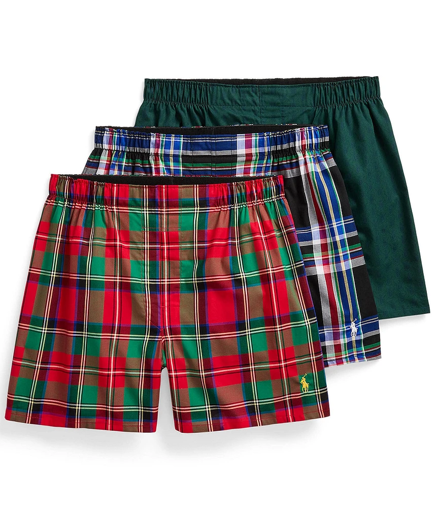 Polo Ralph Lauren Classic Fit Cotton Plaid/Solid Boxer Briefs 3-Pack