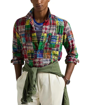 Polo Ralph Lauren Classic Fit Patchwork Madras Long Sleeve Woven Camp Shirt