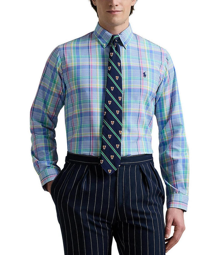 Polo Ralph Lauren Classic Fit Pastel Performance Stretch Oxford Medium Plaid Long Sleeve Woven Shirt