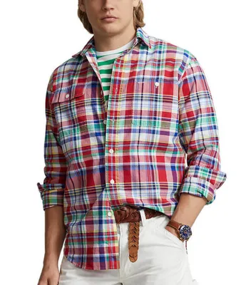 Polo Ralph Lauren Classic-Fit Plaid Long Sleeve Oxford Woven Workshirt