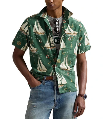 Polo Ralph Lauren Classic Fit Sailboat Oxford Short Sleeve Woven Camp Shirt