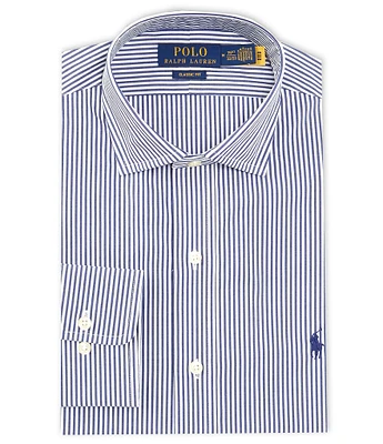 Polo Ralph Lauren Classic Fit Spread Collar Striped Poplin Dress Shirt