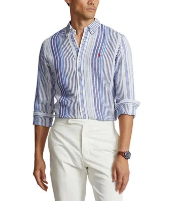 Polo Ralph Lauren Classic Fit Striped Linen Long Sleeve Woven Shirt