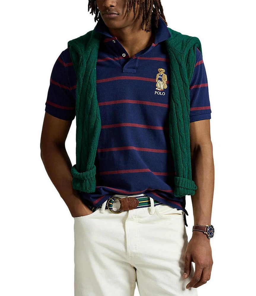 Polo Ralph Lauren Custom Slim Fit Bear Mesh Stripe Short Sleeve Polo Shirt