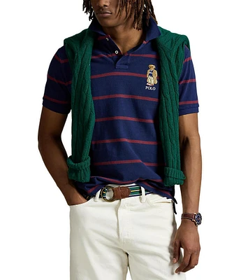 Polo Ralph Lauren Custom Slim Fit Bear Mesh Stripe Short Sleeve Polo Shirt