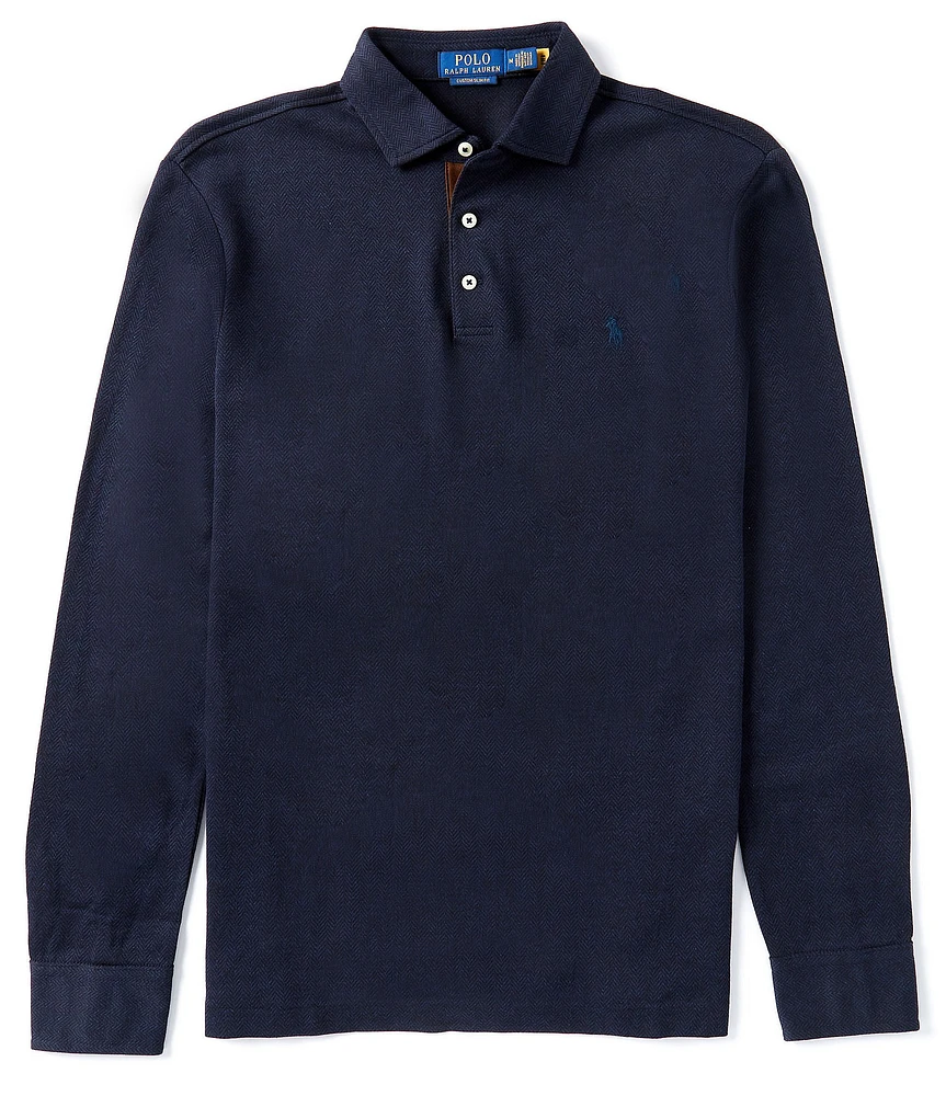 Polo Ralph Lauren Custom Slim Fit Herringbone Jacquard Long Sleeve Polo Shirt