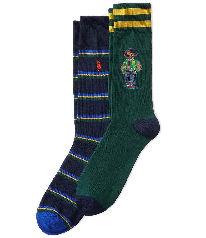 Polo Ralph Lauren Heritage Icon Bear & Striped Crew Socks 2-Pack