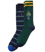 Polo Ralph Lauren Heritage Icon Bear & Striped Crew Socks 2-Pack