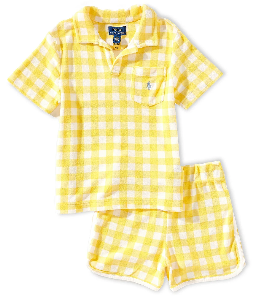 Polo Ralph Lauren Little Boys 2T-7 Short-Sleeve Gingham Printed Polo Shirt & Matching Shorts Set
