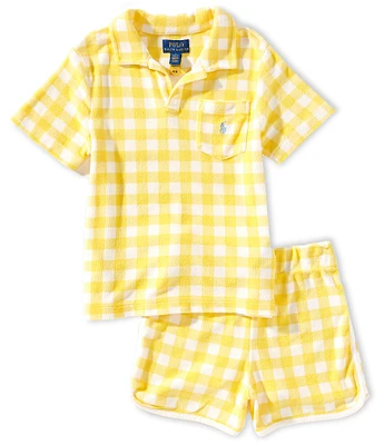 Polo Ralph Lauren Little Boys 2T-7 Short-Sleeve Gingham Printed Polo Shirt & Matching Shorts Set
