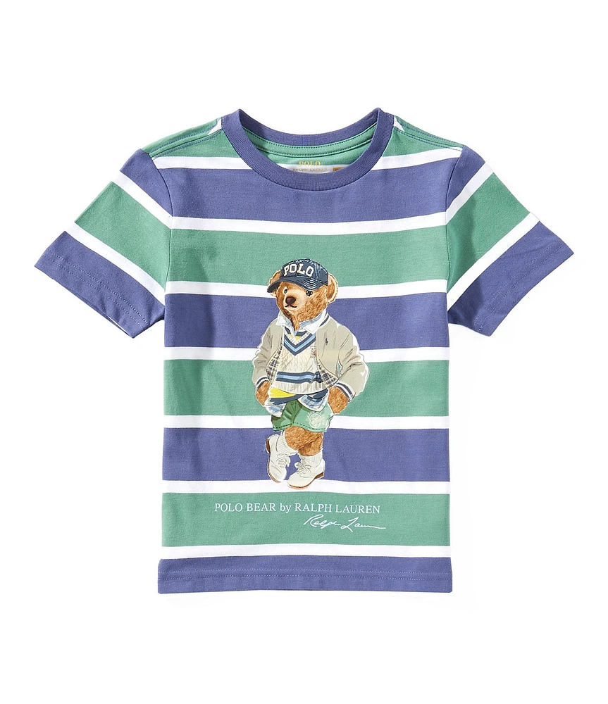 Polo Ralph Lauren Little Boys Short Sleeve Striped Polo Bear Jersey T-Shirt