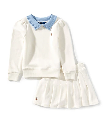 Polo Ralph Lauren Little Girls 2T-6X Long-Sleeve Collared Terry Sweatshirt & Coordinating Skort Set