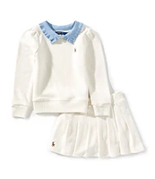 Polo Ralph Lauren Little Girls 2T-6X Long-Sleeve Collared Terry Sweatshirt & Coordinating Skort Set