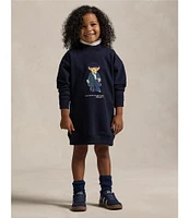 Polo Ralph Lauren Little Girls 2T-6X Long Sleeve Polo Bear Fleece Sweatshirt Dress