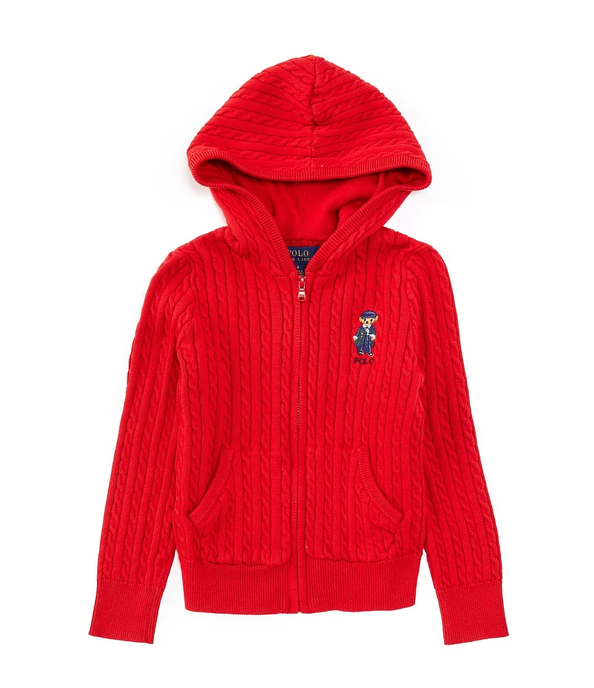 Polo Ralph Lauren Little Girls 2T-6X Long Sleeve Polo Bear Full-Zip Hooded Sweater