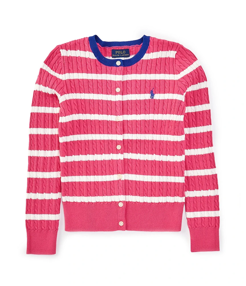 Polo Ralph Lauren Little Girls 2T-6X Puffed-Sleeve Striped Mini-Cable Cardigan