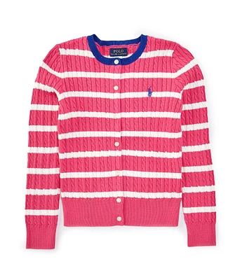 Polo Ralph Lauren Little Girls 2T-6X Puffed-Sleeve Striped Mini-Cable Cardigan