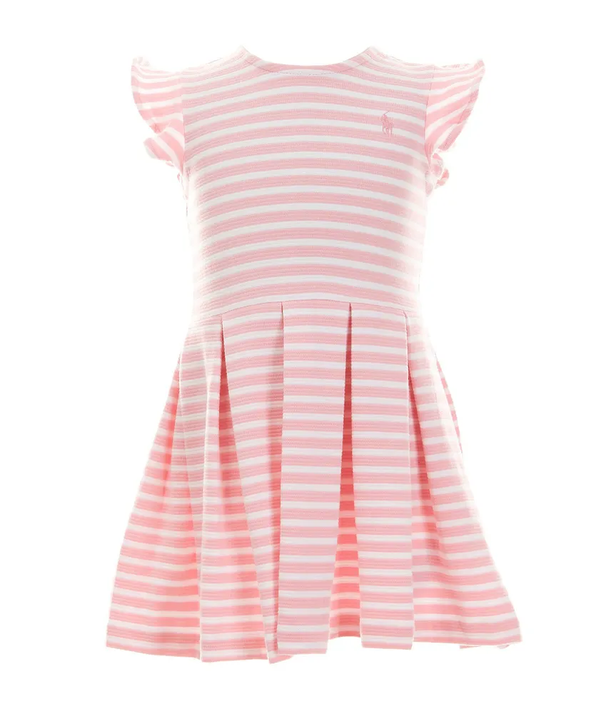 Polo Ralph Lauren Little Girls 2T-6X Ruffle Sleeve Striped Ottoman Ribbed Fit & Flare Dress