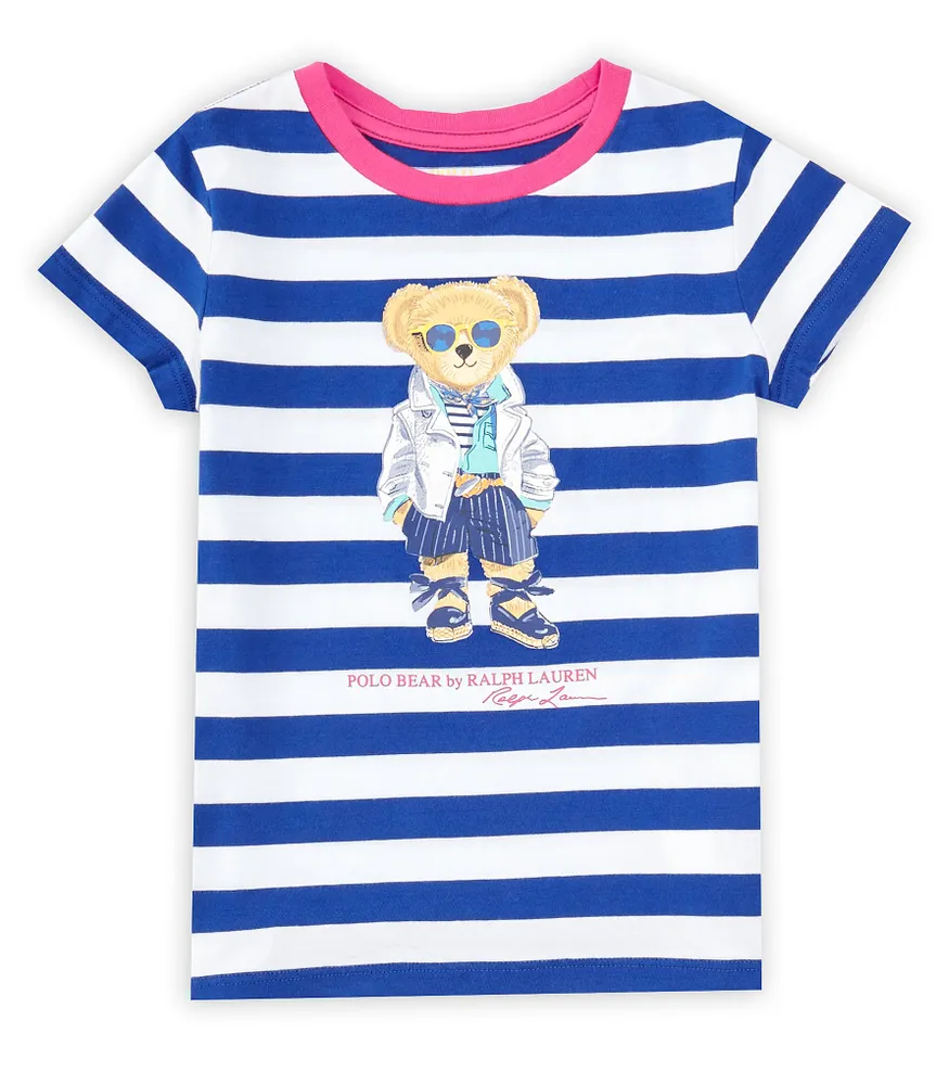 Polo Ralph Lauren Little Girls 2T-6X Short Sleeve Striped Polo Bear Jersey T-Shirt