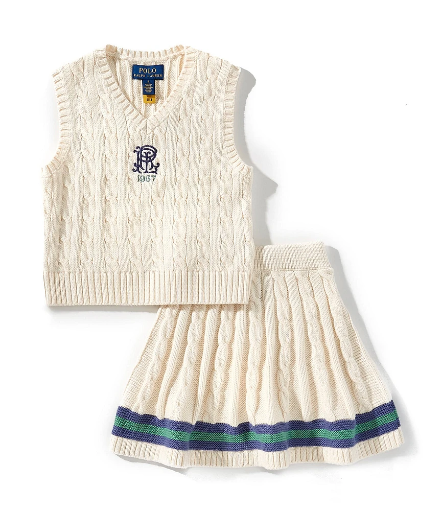 Polo Ralph Lauren Little Girls Sleeveless Cable-Knit Sweater Vest & Skirt Set