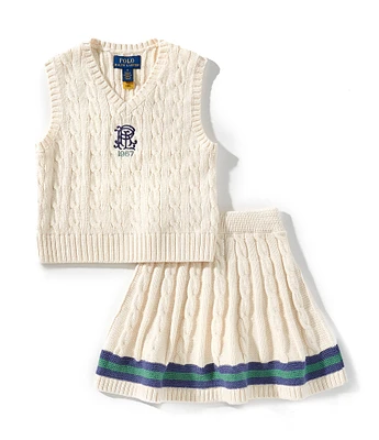 Polo Ralph Lauren Little Girls Sleeveless Cable-Knit Sweater Vest & Skirt Set