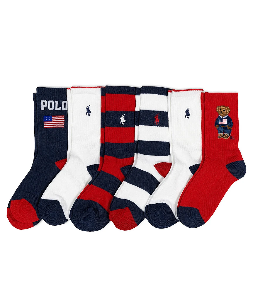 Polo Ralph Lauren Little/Big Boys 2T-11 Americana Bear Socks 6-Pack