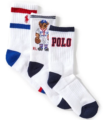 Polo Ralph Lauren Little/Big Boys 4-11 Baseball Bear 3-Pack Socks