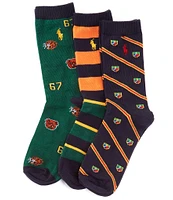 Polo Ralph Lauren Little/Big Boys 4-11 Collegiate Prep Assorted Crew Length Sock 3-Pack