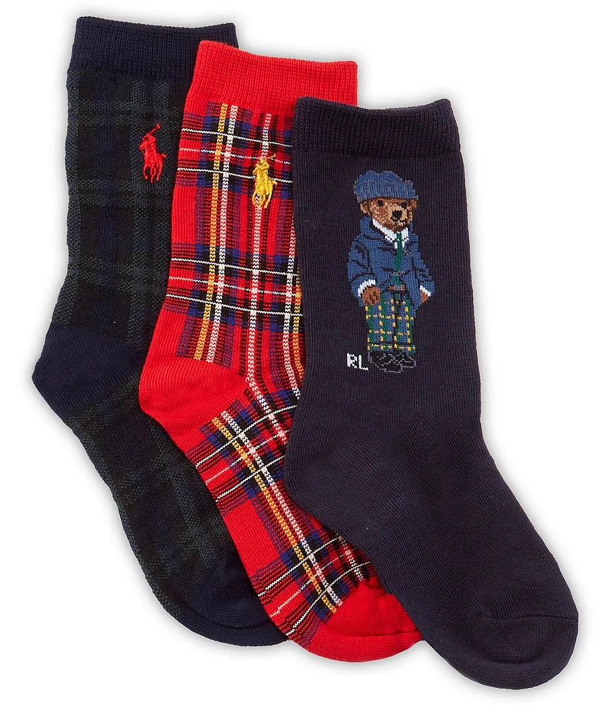 Polo Ralph Lauren Little/Big Boys 4-11 Holidy Bear Crew-Length Socks 3-Pack