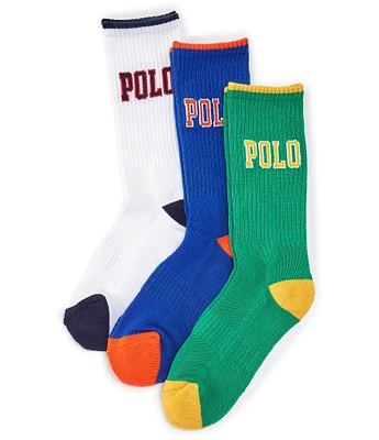 Polo Ralph Lauren Little/Big Boys 4-11 Knit Logo Athletic Crew Length Sock 3-Pack