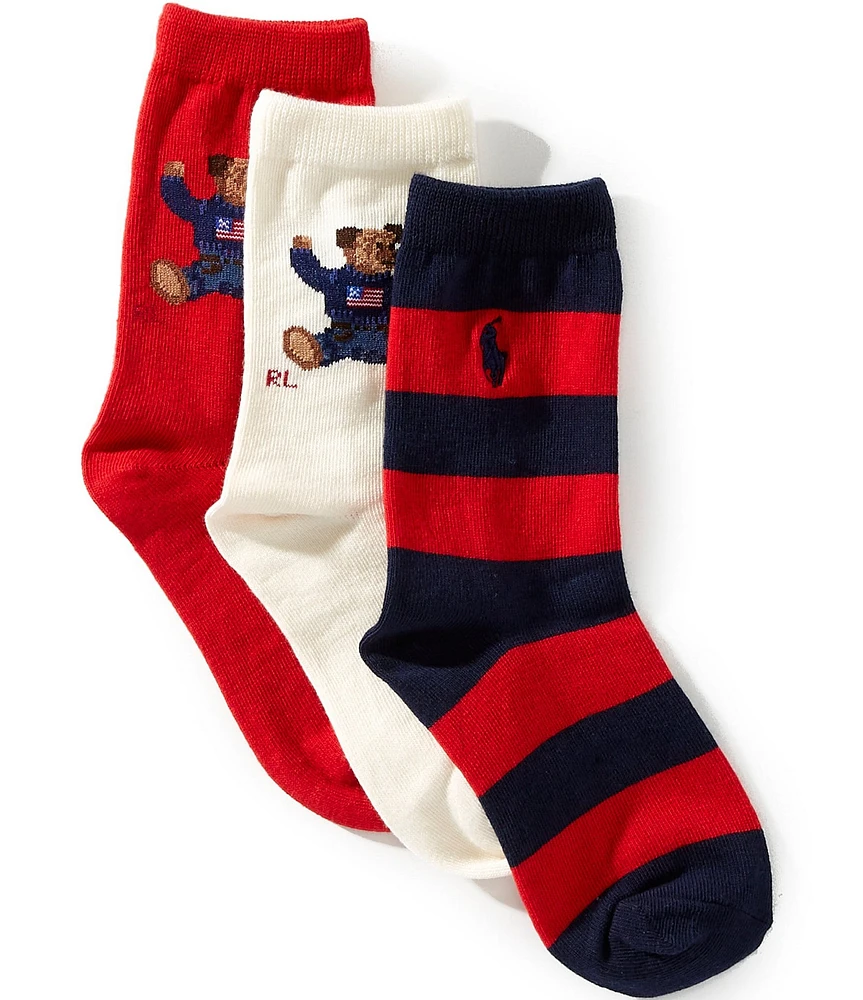 Polo Ralph Lauren Little/Big Boys Quarter Length Americana Bear 3-Pack Socks