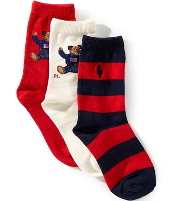 Polo Ralph Lauren Little/Big Boys Quarter Length Americana Bear 3-Pack Socks