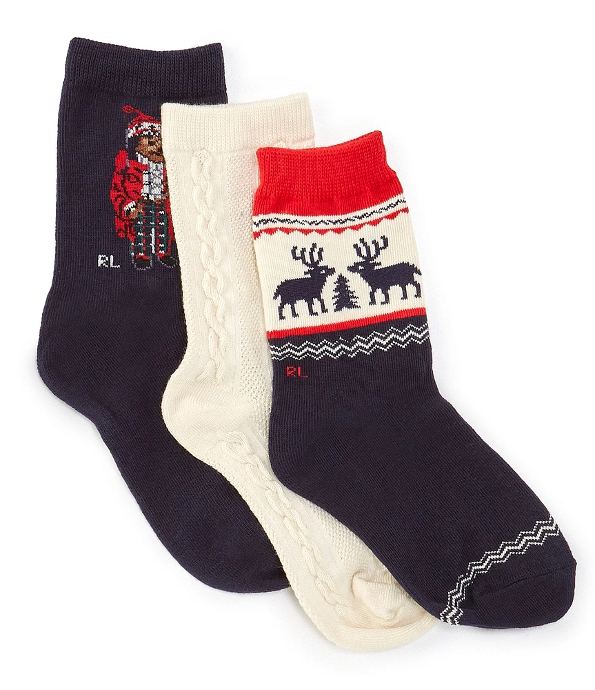 Polo Ralph Lauren Little/Big Boys 4-11 Reindeer/Bear/Polo Pony Crew-Length Socks 3-Pack