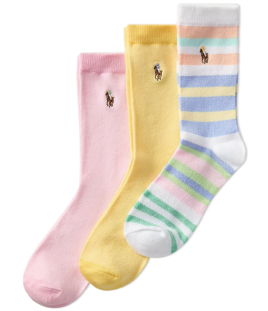 Polo Ralph Lauren Little/Big Girls 4-11 Oxford Stripe/Solid Sock 3-Pack