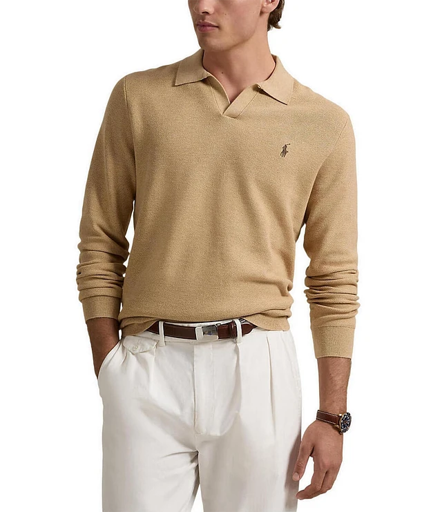 Polo Ralph Lauren Long Sleeve Mesh-Knit Sweater Polo Shirt | Liberty Center