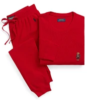 Polo Ralph Lauren Long Sleeve Waffle Bear Top and Joggers 2-Piece Pajama Set