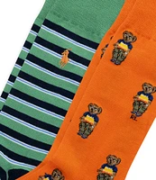 Polo Ralph Lauren Mini Surf Bear/Striped Crew Socks 2-Pack