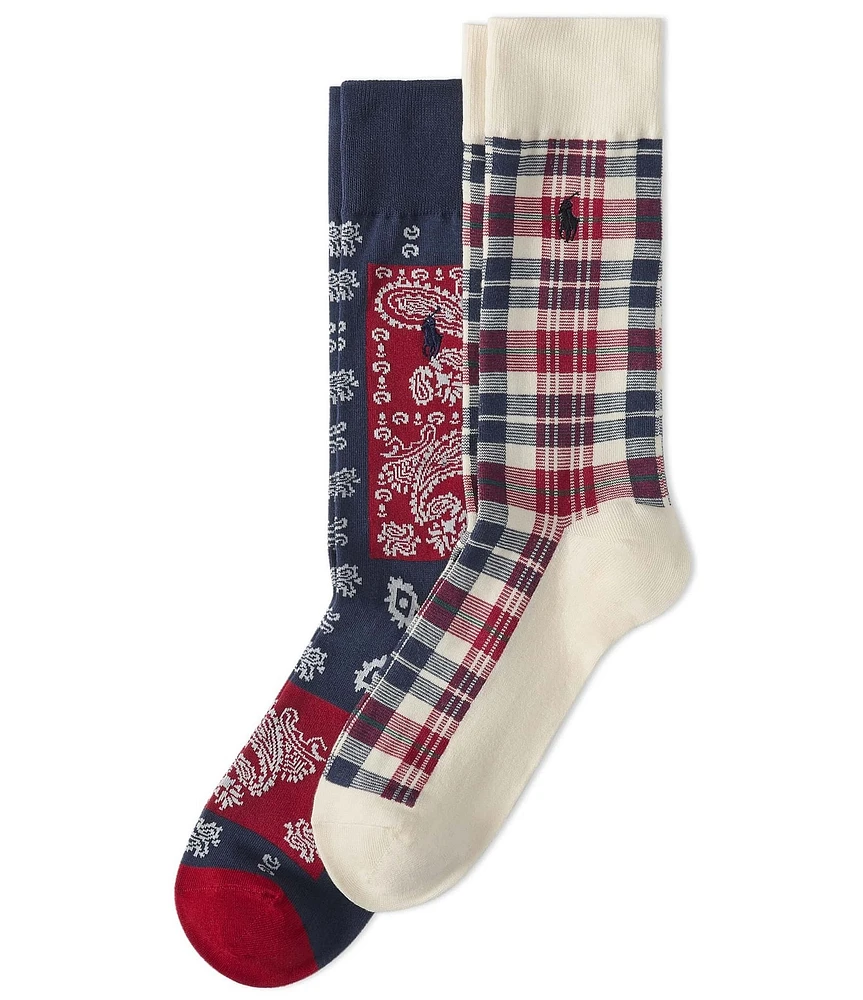 Polo Ralph Lauren Plaid/Bandana-Pattern Crew Socks 2-Pack