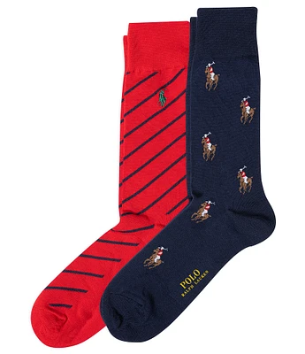 Polo Ralph Lauren Polo Player/Striped Dress Socks 2-Pack