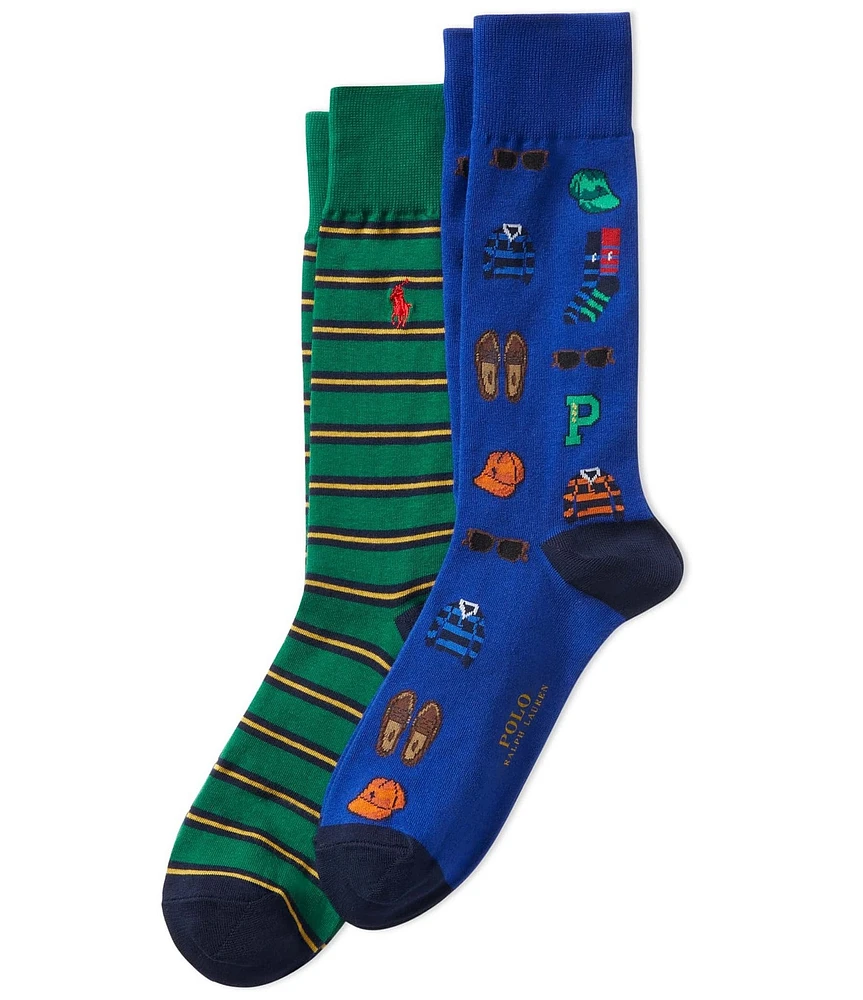 Polo Ralph Lauren Preppy Icon/Striped Slack Socks 2-Pack