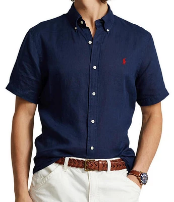Polo Ralph Lauren Solid Linen Short Sleeve Woven Button Down Shirt