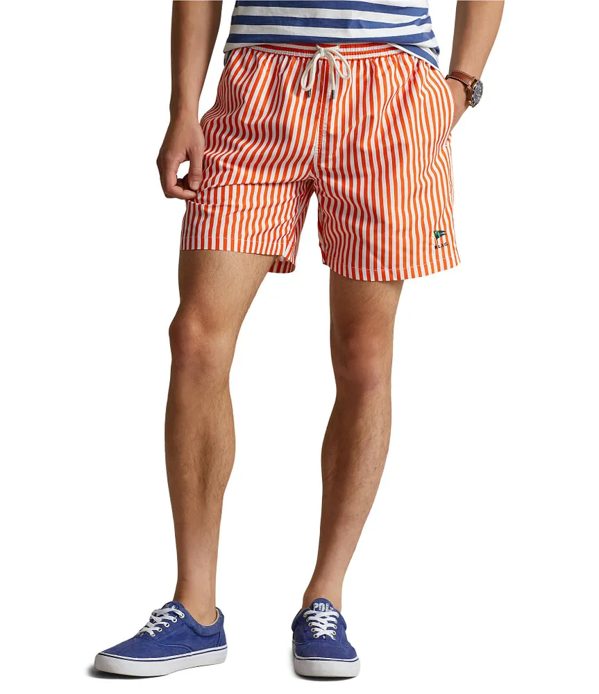 Polo Ralph Lauren Traveler Classic Fit Vertical Striped 5.75#double; Swim Trunks